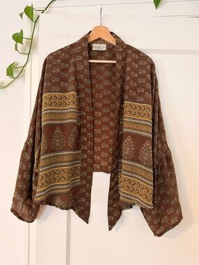 Boho Brown Patterned Open-Front Women's Wrap